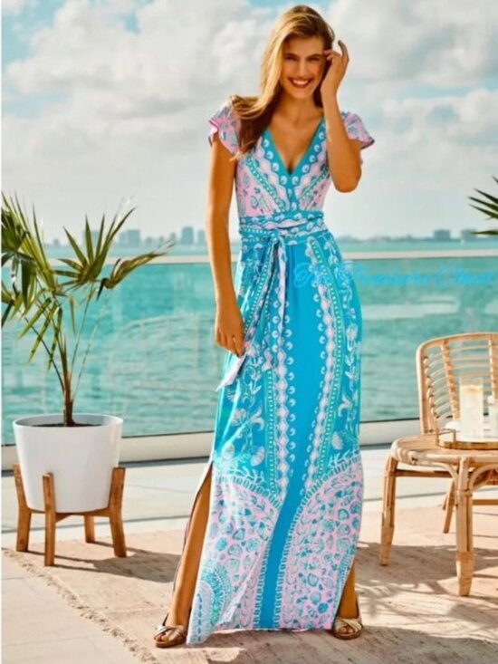 Lilly Pulitzer Dresses & Skirts - NWOT New Lilly Pulitzer Dress Pink Turquoise Aqua Esmarella Maxi Dress Size XL